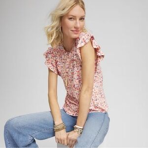 CHICO’S NWT 2 / Women’s L Touch of Cool Tiered Flutter Sleeved Tee in Alabaster